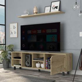 TV Stand For TVs Up 70 Estocolmo, Four Open Shelves, Light Oak Finish