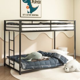 Adam Sturdy Twin Over Twin Bunk Bed Metal Black For Kids And Adult, Low Profile Twin Over Twin Bunk Bed With Ladder And Guardrails, Easy Climbing, Bed