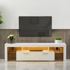 White morden TV Stand with LED Lights; high glossy front TV Cabinet; can be assembled in Lounge Room; Living Room or Bedroom; color:WHITE