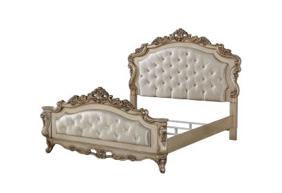 ACME Gorsedd Queen Bed in Fabric & Antique White 27440Q