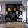 Wayne Black 3 Piece Living Room Set with 3 Bookcases