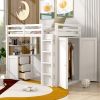 Twin size Loft Bed with Drawers,Desk,and Wardrobe-White