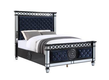 ACME Varian II Queen Bed in Black Velvet & Sliver FINISH BD00584Q