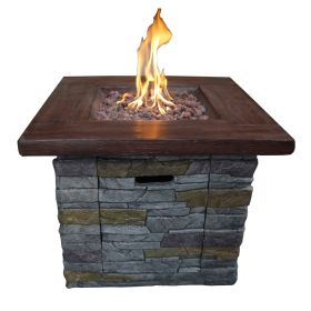 Gas Fire Pit with Lava Rocks and Control Panel, Brown