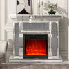 Mirrored Electric Fireplace 7 Colors Adjustable 3D Flame with Mantel, Remote Control, Silver