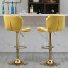 Yellow Velvet Adjustable Swivel Bar Stools Set Of 2 Modern Counter Height Barstools With Golden Color Base