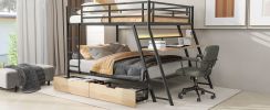 Full Size Metal Bunk Bed with Built-in Desk, Light and 2 Drawers, Black