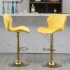 Yellow Velvet Adjustable Swivel Bar Stools Set Of 2 Modern Counter Height Barstools With Golden Color Base