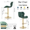 Green Velvet Adjustable Swivel Bar Stools Set Of 2 Modern Counter Height Barstools With Golden Color Base