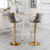 Grey velvet bar chair, pure gold plated, unique design,360 degree rotation, adjustable height,Suitable for dinning room and bar,set of 2