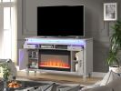 Perla TV Stand With Electric Fireplace in Milky White