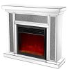 Mirrored Electric Fireplace 7 Colors Adjustable 3D Flame with Mantel, Remote Control, Silver