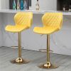 Yellow Velvet Adjustable Swivel Bar Stools Set Of 2 Modern Counter Height Barstools With Golden Color Base