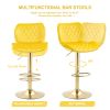 Yellow Velvet Adjustable Swivel Bar Stools Set Of 2 Modern Counter Height Barstools With Golden Color Base