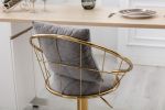 Grey velvet bar chair, pure gold plated, unique design,360 degree rotation, adjustable height,Suitable for dinning room and bar,set of 2