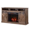 Bridgevine Home Farmhouse 66 inch Electric Fireplace TV Stand for TVs up to 80 inches, Minimal Assembly, Barnwood Finish