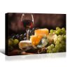 Framed Canvas Wall Art Decor Painting, Still Life Grape, Wine and Cheese Painting Decoration For Restaurant, Kitchen, Dining Room, Office Living Room