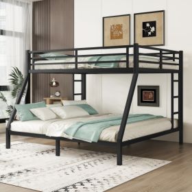 Metal Queen Over King Bunk Bed For Teens And Adults,Space-Saving Noise Reduced No Box Spring Needed, Black