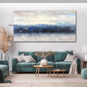 Handmade Oil Painting CanvasWall Art Decoration Abstract Knife Painting Landscape Bluefor Home Living Room hallway bedroom luxurious decorative painti (size: 75x150cm)