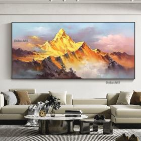 Gold Mountain Oil Painting on Canvas Original Blue Sky Painting Gold Wall Art Abstract Landscape Decor Wall Art Home Decor (size: 100x150cm)