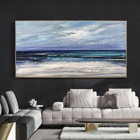 Handpainted Oil Painting CanvasWall Art Decoration Abstract Knife Painting Seascape Blue For Home Decor Living Room hallway bedroom luxurious decorati (size: 90x120cm)