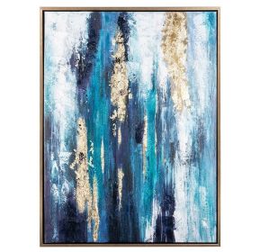 Handmade Gold Foil Abstract Oil Painting  Wall Art Modern Minimalist Blue Color Canvas Home Decorative For Living Room No Frame (size: 90x120cm)