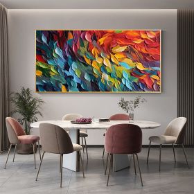 Handmade Oil Painting Original Colorful Feathers Oil Painting On Canvas Large Wall Art Abstract Colorful Painting Custom Painting Living room Home Wal (style: 01, size: 75x150cm)