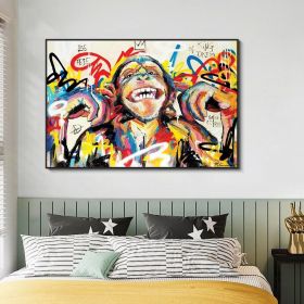 Hand Painted Oil Painting Abstract Portrait Wall Art Hand painted-Laughing Monkey Oil Paintings On Canvas-Hand Made Wall Graffiti-For Home Decoration (style: 01, size: 100x150cm)