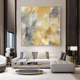 Yellow Gray Hand Painted Abstract Oil Canvas Painting Gold Wall Art Picture For Living Room Bedroom Home Decor (size: 70x70cm)