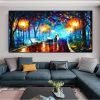 Hand Painted Night Thick Modern Canvas Oil Paintings Wall Art Abstract Landscape Pictures For Living Room Home Decoration