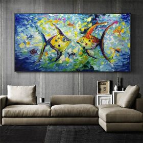 Modern Colorful Small Fish Abstract Wall Art Picture Poster Canvas Painting Living Room Home Office Decor (size: 75x150cm)