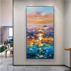 Handmade Landscape Lake Sky Oil Painting On Canvas Abstract Gold Art Wall Picture Modern Home Decoration For Living Room (size: 40x80cm)