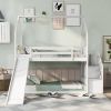 Twin-Over-Twin House Bunk Bed, Convertible Slide, Storage Staircase