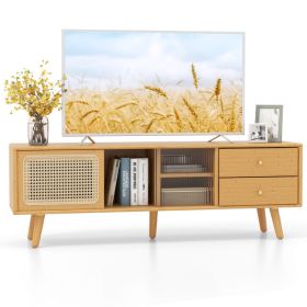 Bamboo TV Stand for TV up to 65 Inch (Color: Natural)