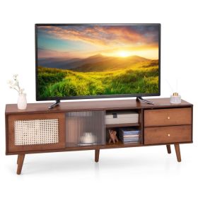 Bamboo TV Stand for TV up to 65 Inch (Color: Brown)